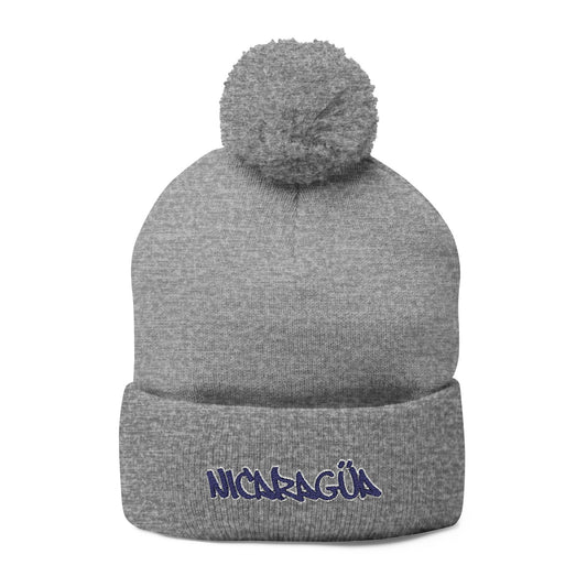 Nicaragua Pom-Pom Knit Beanie Embroidered