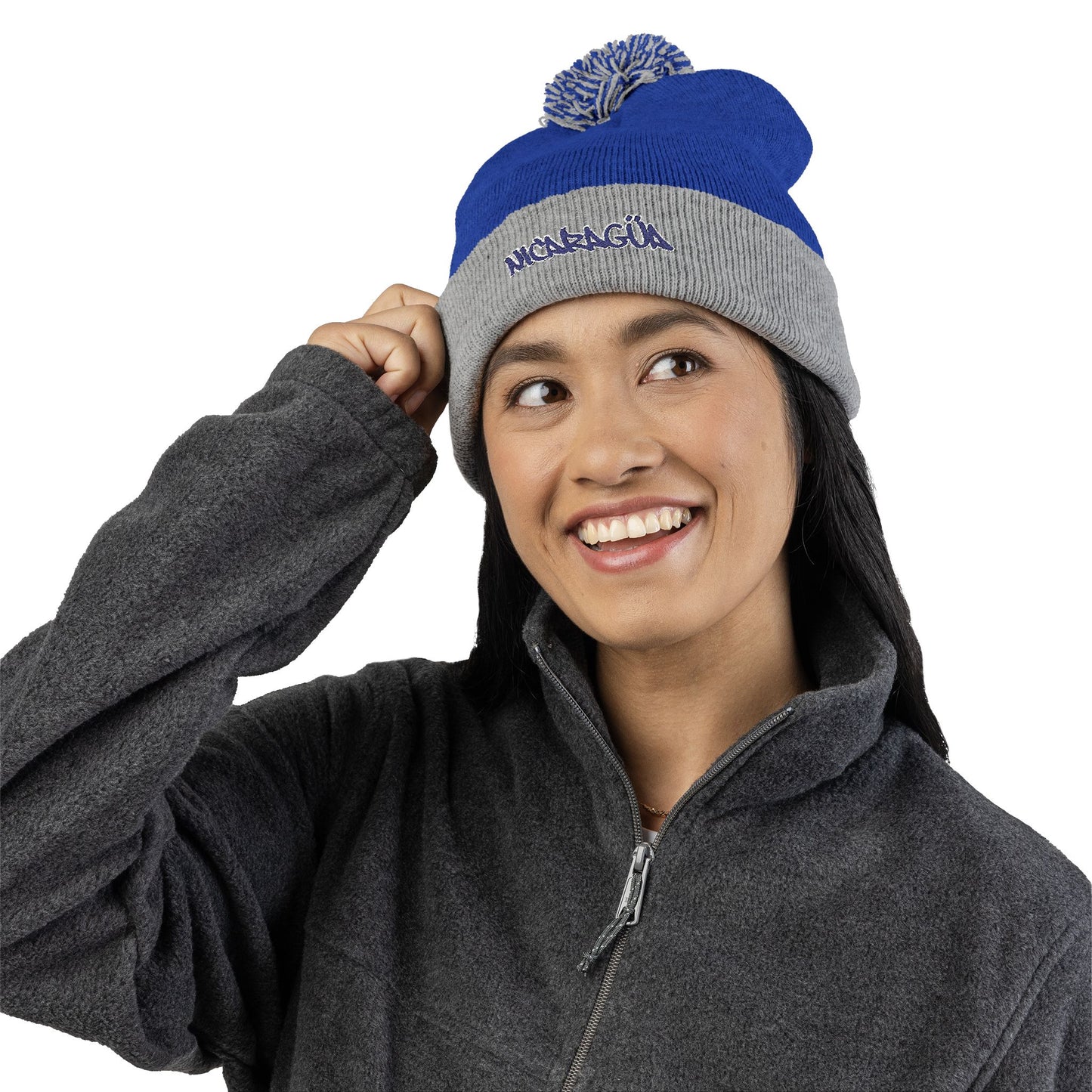 Nicaragua Pom-Pom Knit Beanie Embroidered