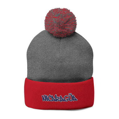 Nicaragua Pom-Pom Knit Beanie Embroidered