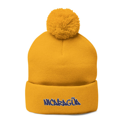 Nicaragua Pom-Pom Knit Beanie Embroidered
