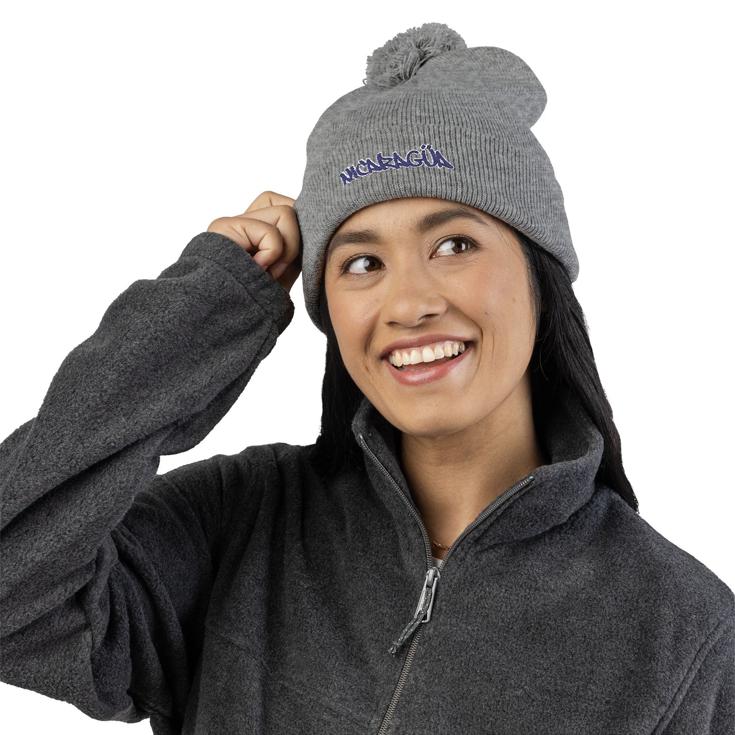 Nicaragua Pom-Pom Knit Beanie Embroidered