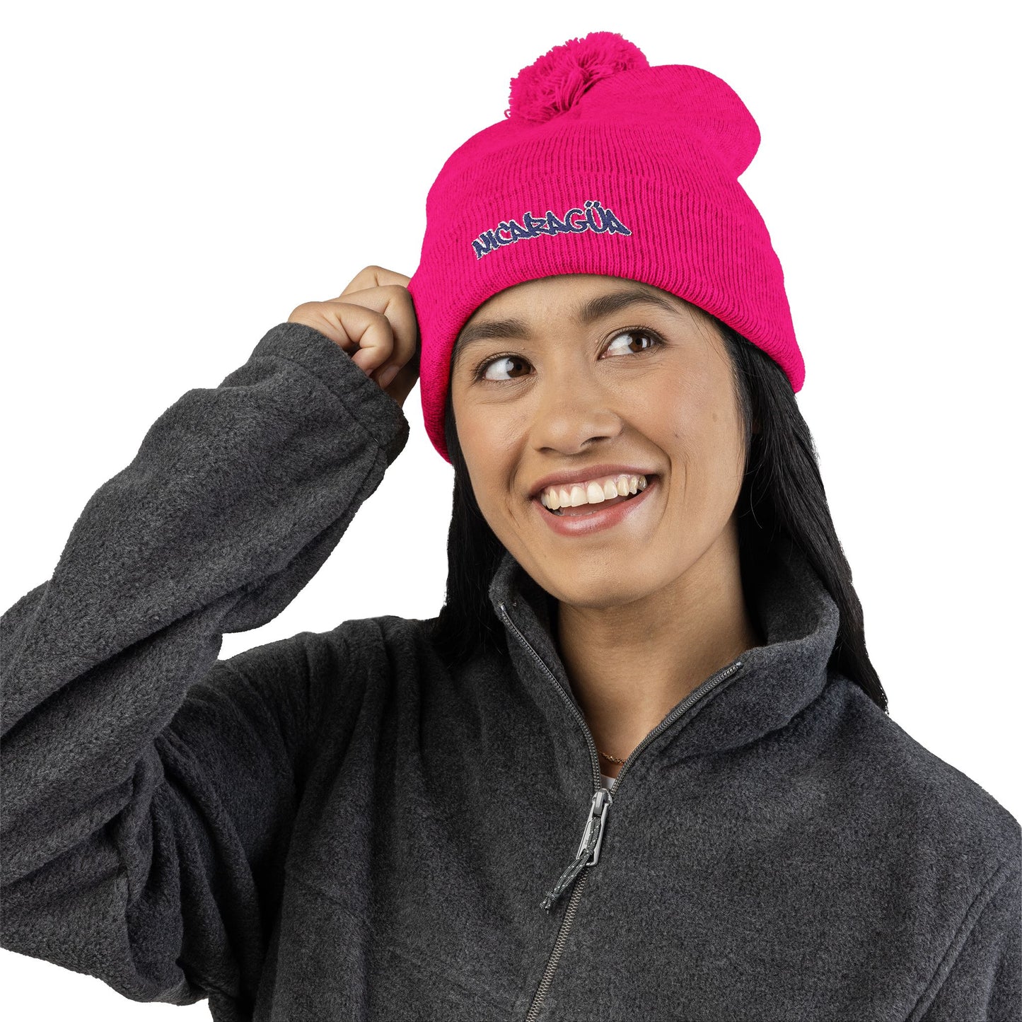 Nicaragua Pom-Pom Knit Beanie Embroidered