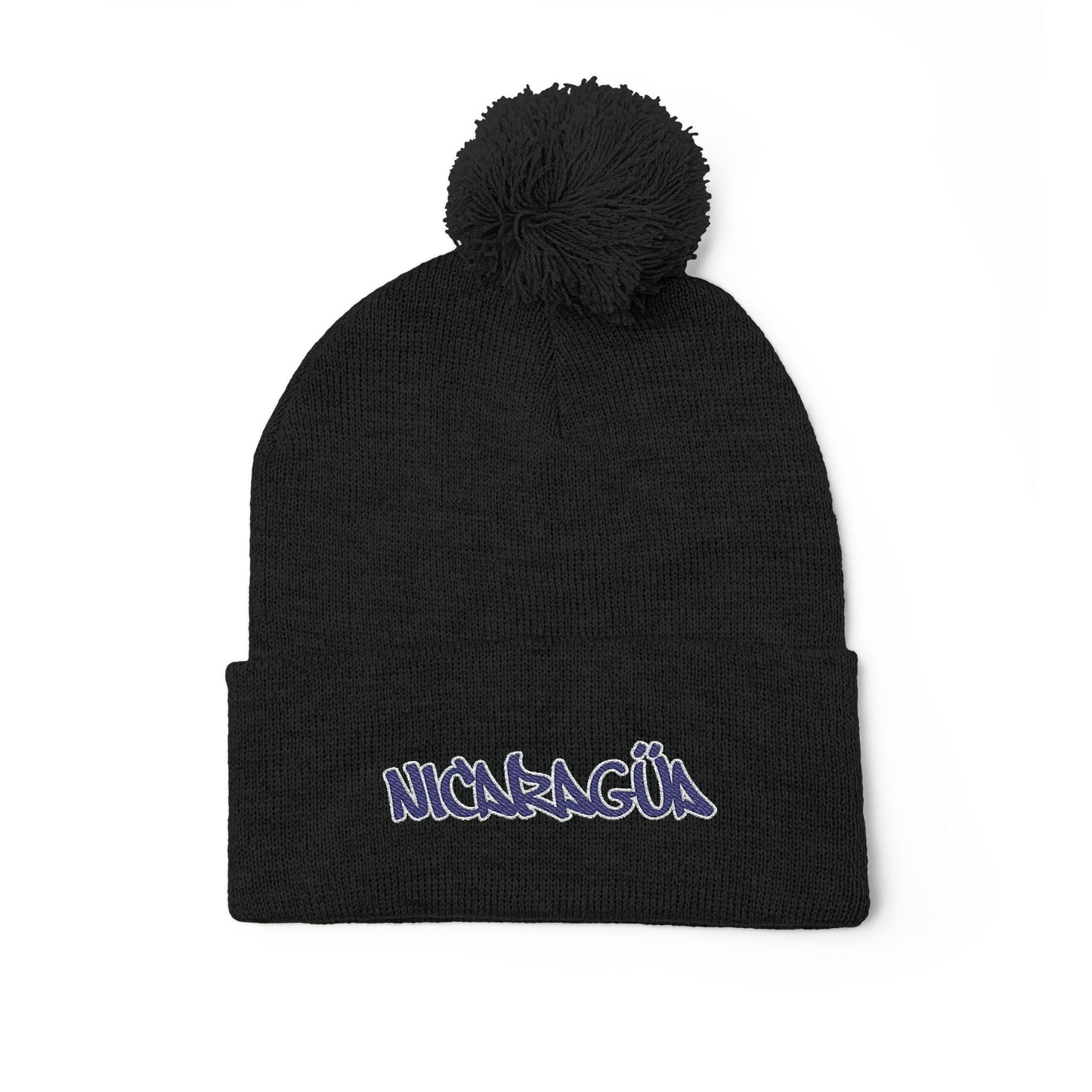 Nicaragua Pom-Pom Knit Beanie Embroidered