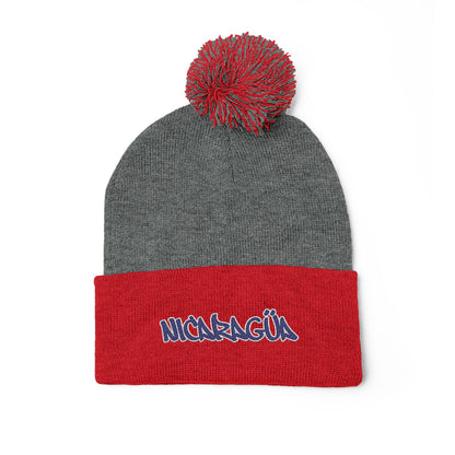 Nicaragua Pom-Pom Knit Beanie Embroidered