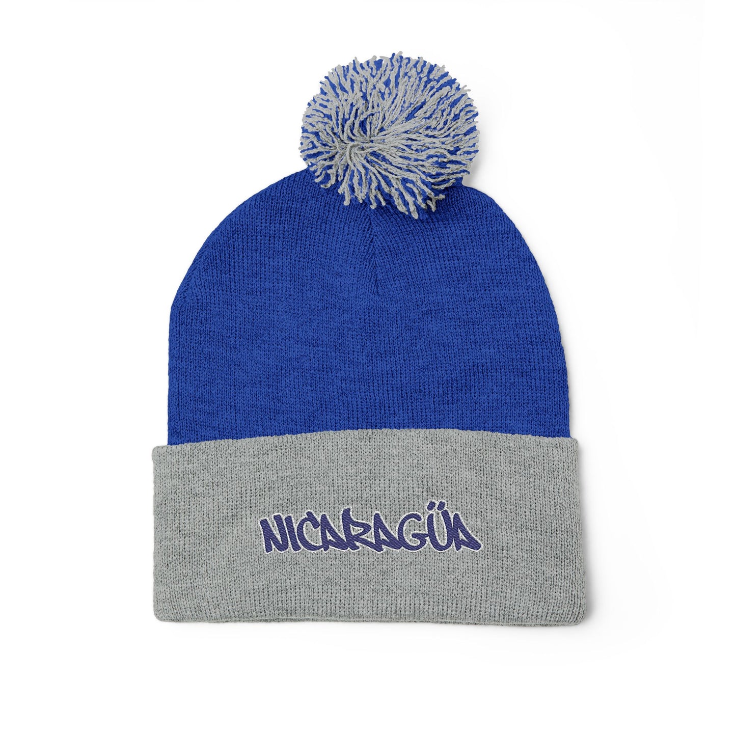 Nicaragua Pom-Pom Knit Beanie Embroidered