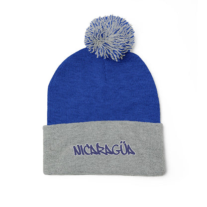 Nicaragua Pom-Pom Knit Beanie Embroidered