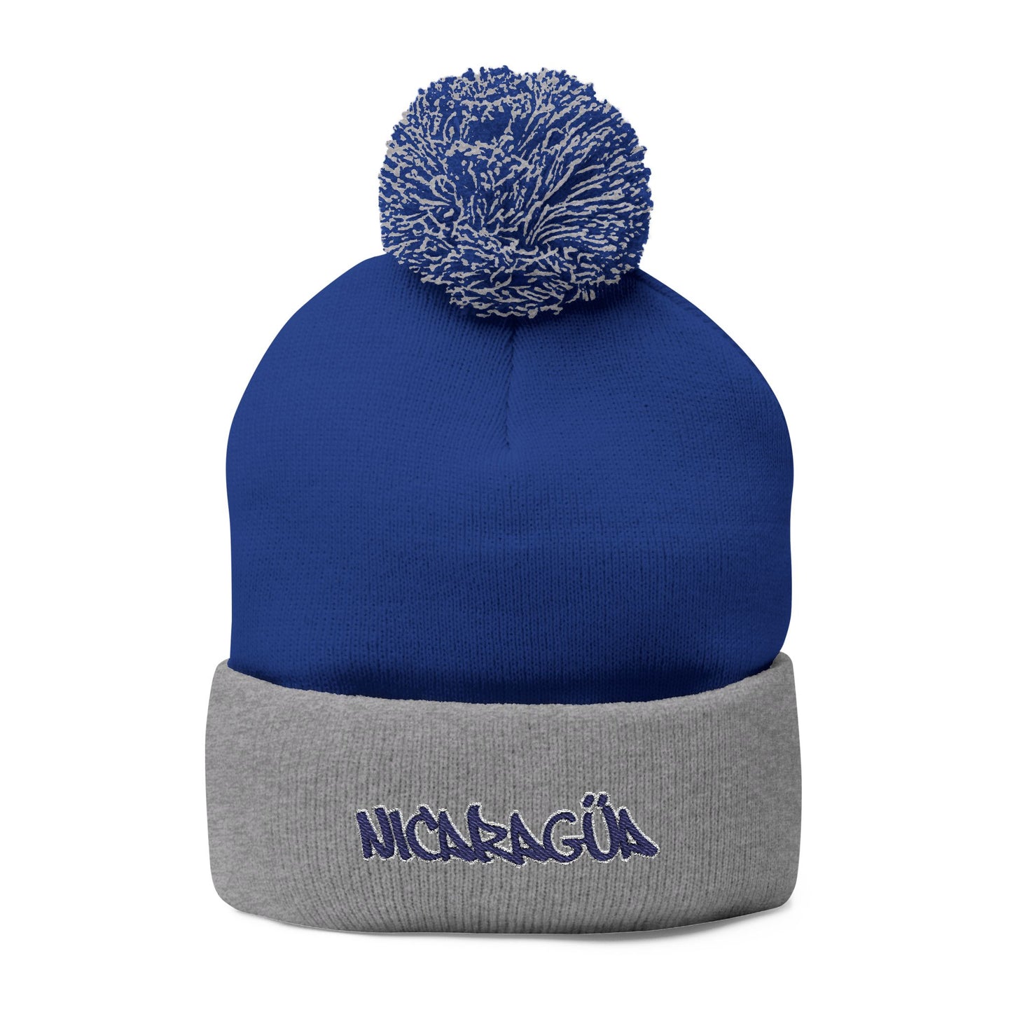 Nicaragua Pom-Pom Knit Beanie Embroidered