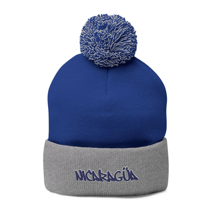 Nicaragua Pom-Pom Knit Beanie Embroidered