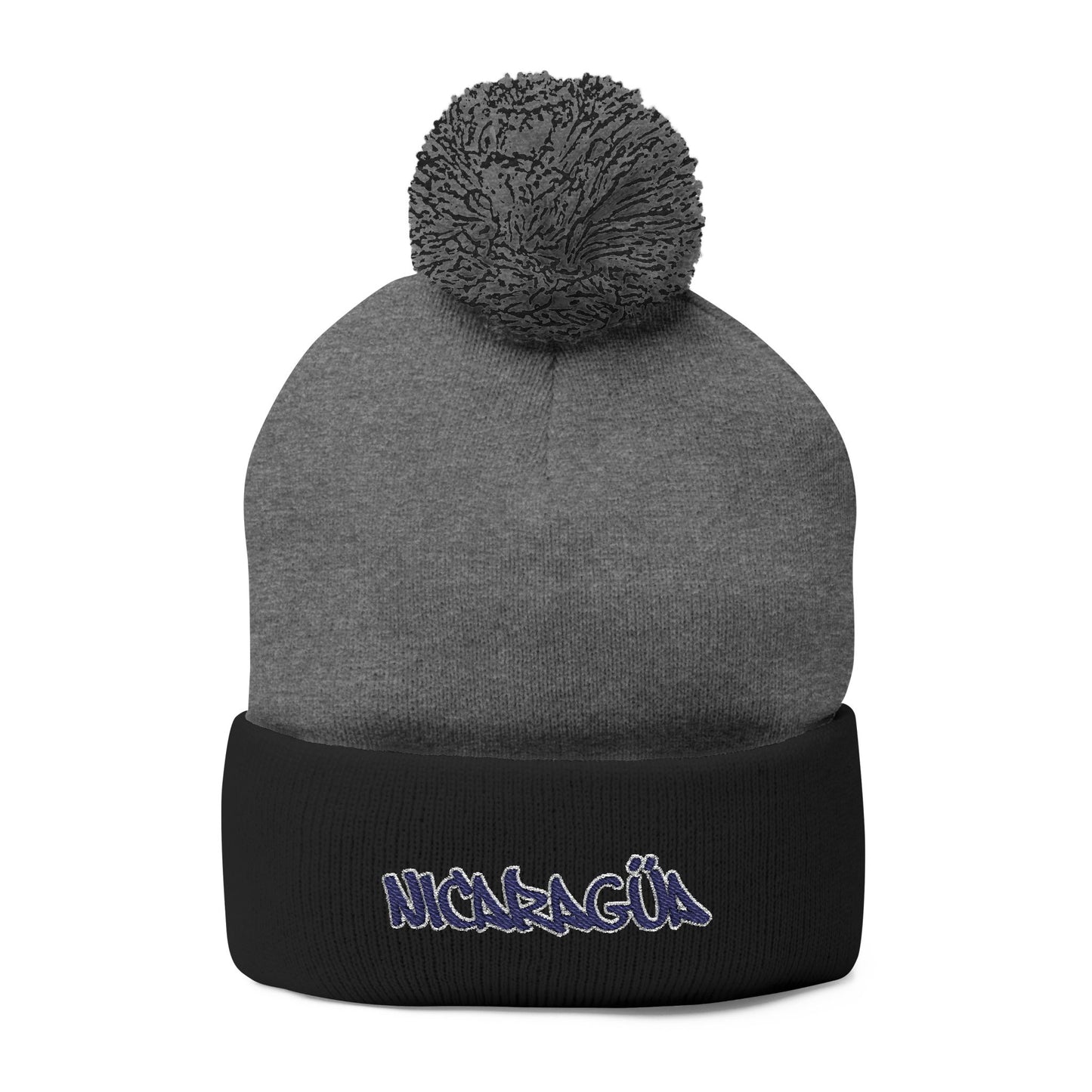 Nicaragua Pom-Pom Knit Beanie Embroidered