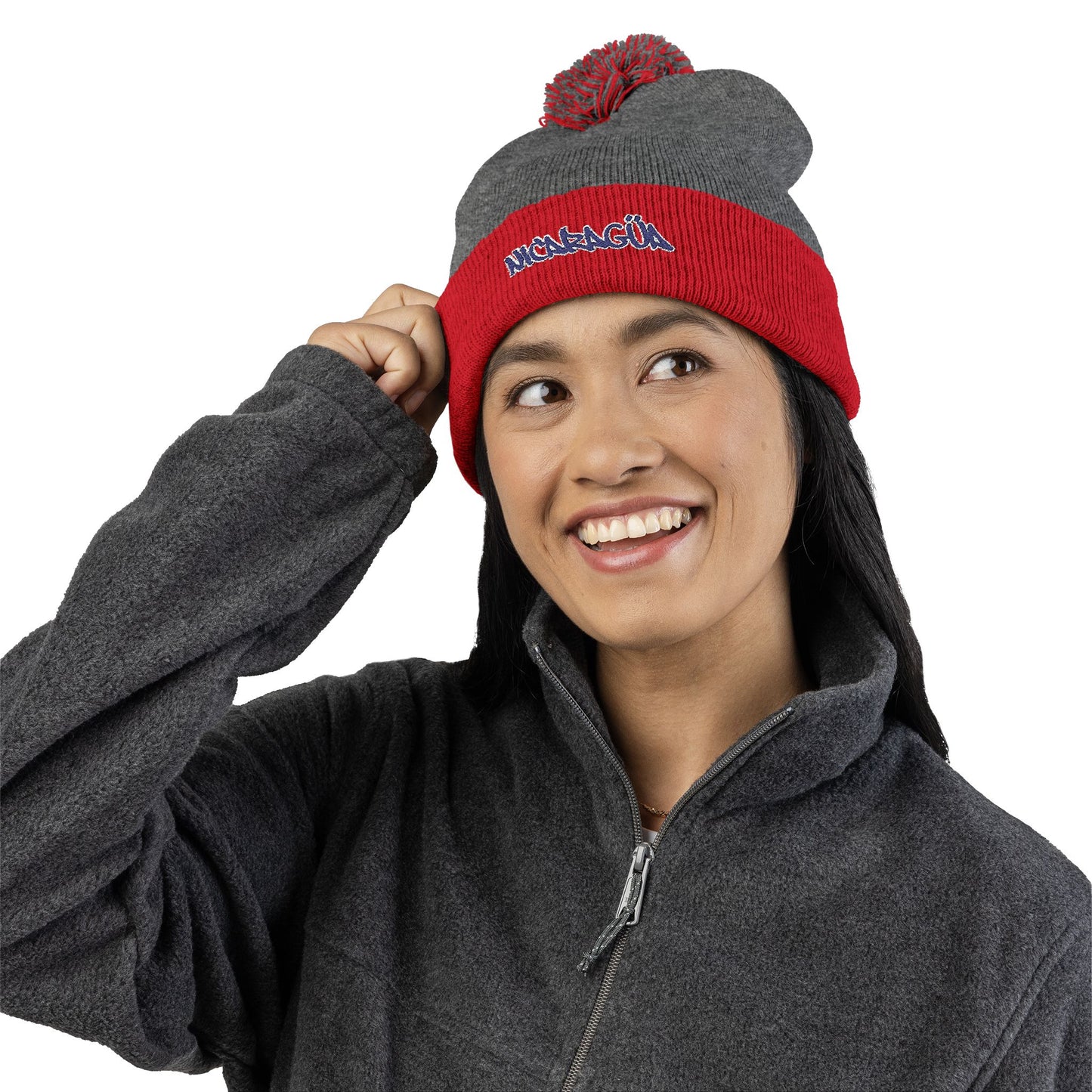 Nicaragua Pom-Pom Knit Beanie Embroidered