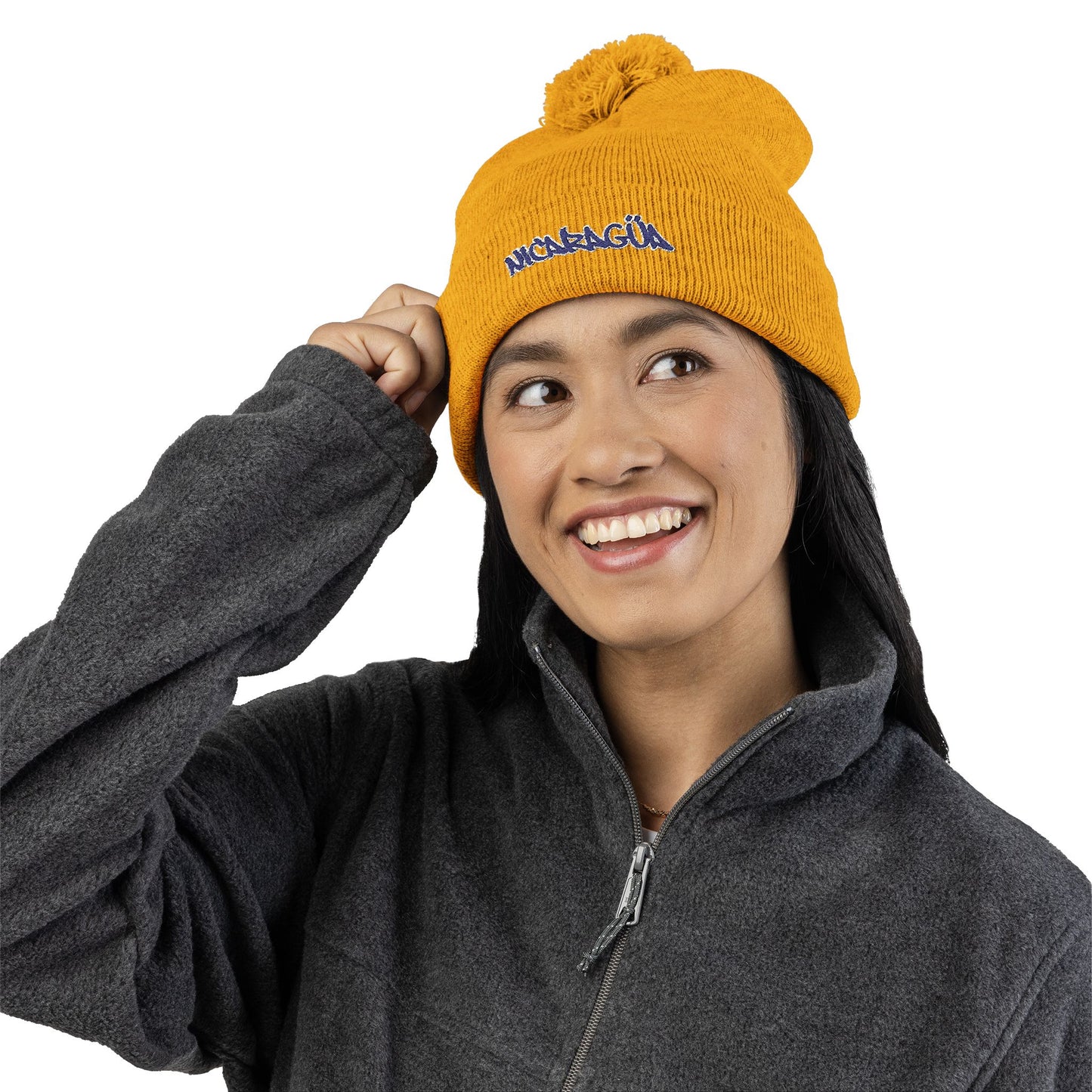 Nicaragua Pom-Pom Knit Beanie Embroidered