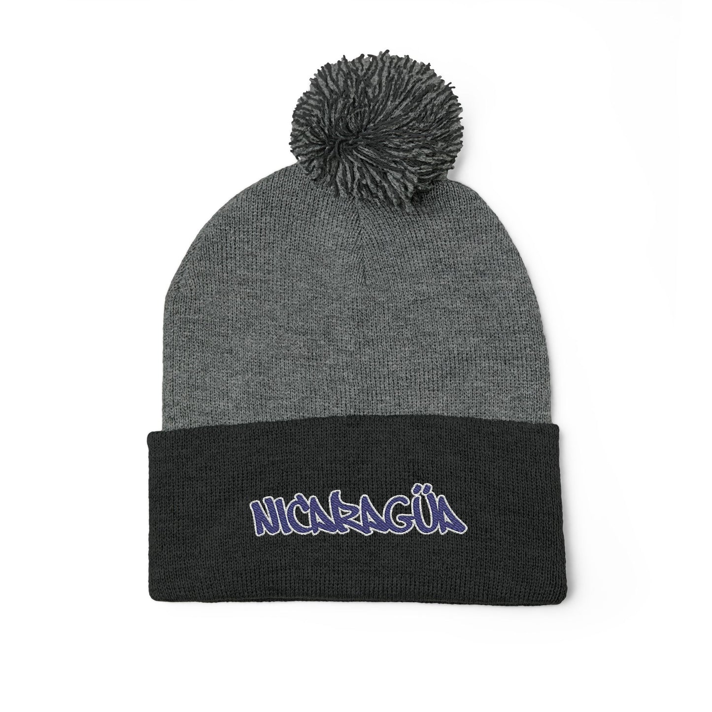 Nicaragua Pom-Pom Knit Beanie Embroidered
