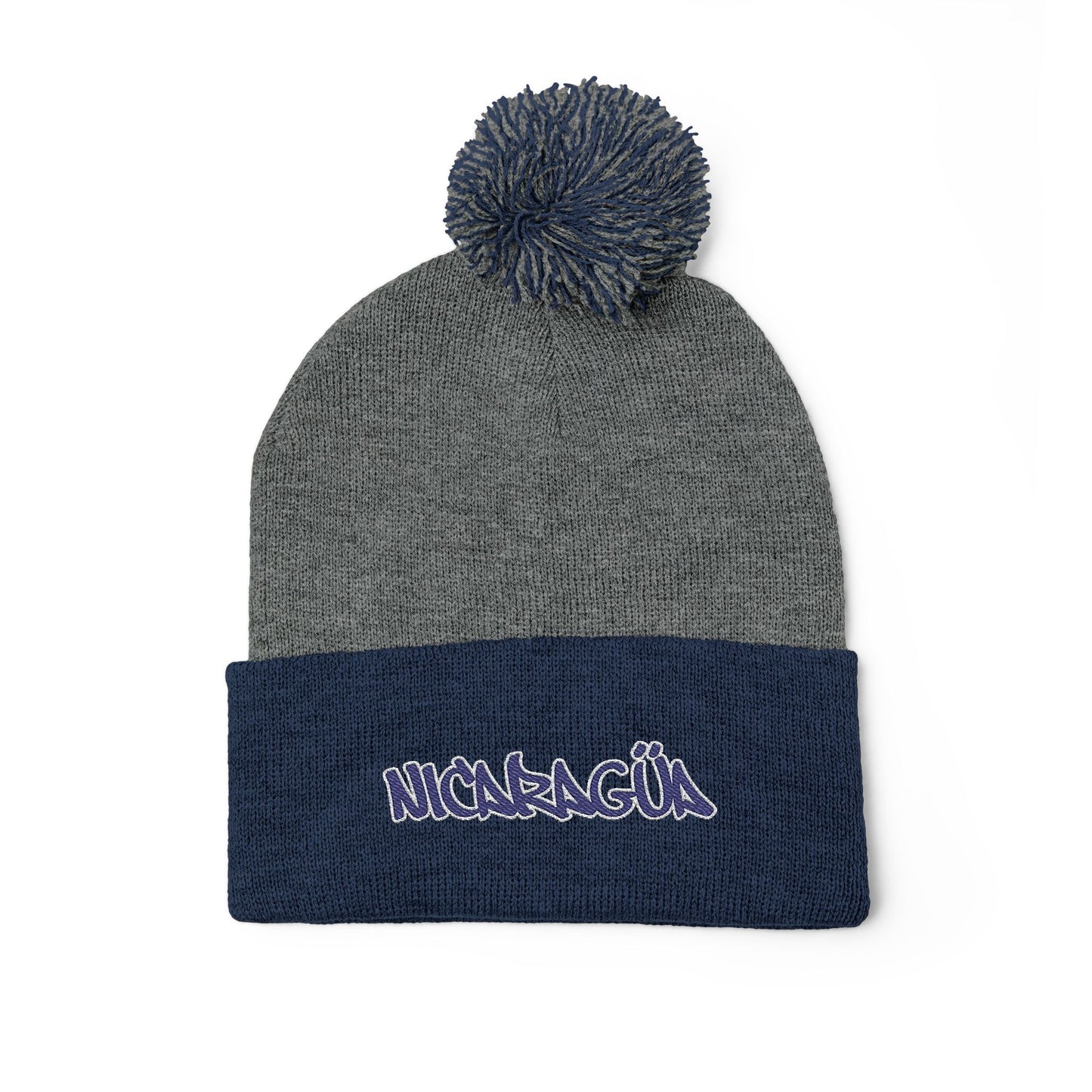 Nicaragua Pom-Pom Knit Beanie Embroidered