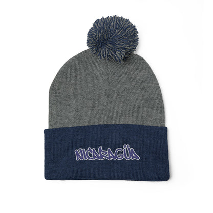 Nicaragua Pom-Pom Knit Beanie Embroidered