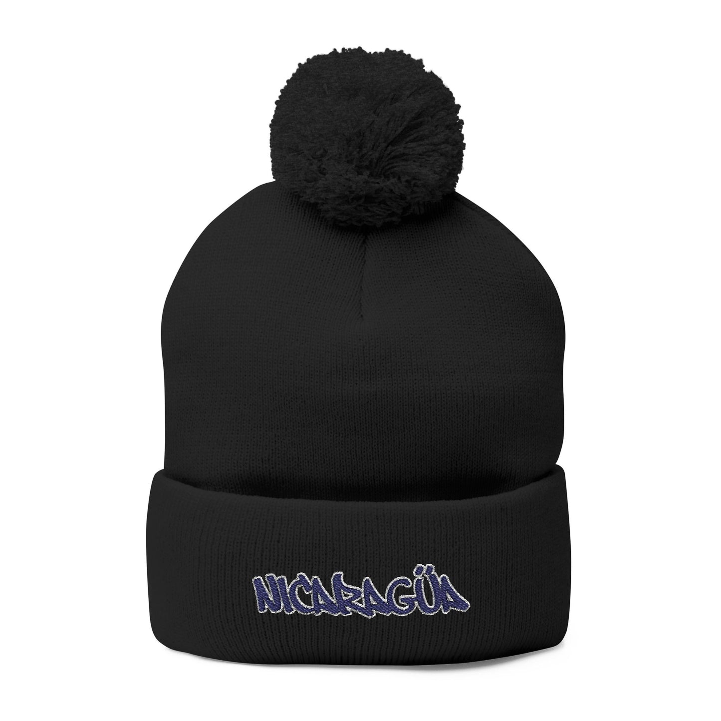 Nicaragua Pom-Pom Knit Beanie Embroidered