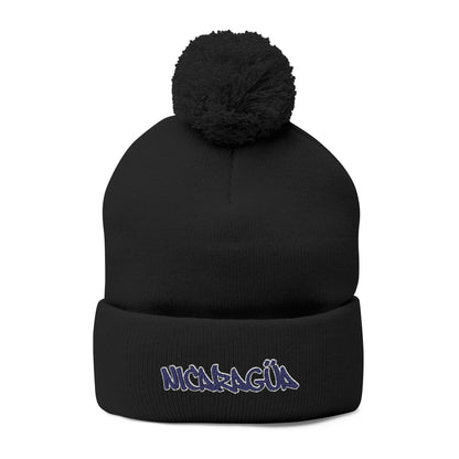 Nicaragua Pom-Pom Knit Beanie Embroidered