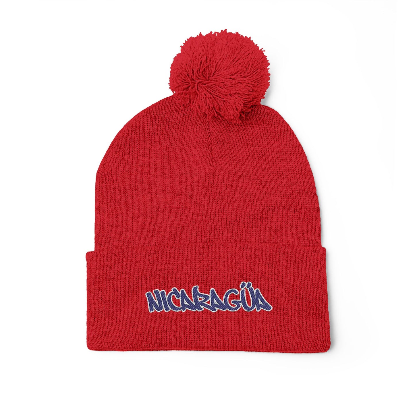 Nicaragua Pom-Pom Knit Beanie Embroidered