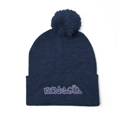 Nicaragua Pom-Pom Knit Beanie Embroidered