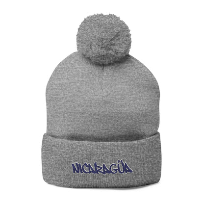 Nicaragua Pom-Pom Knit Beanie Embroidered