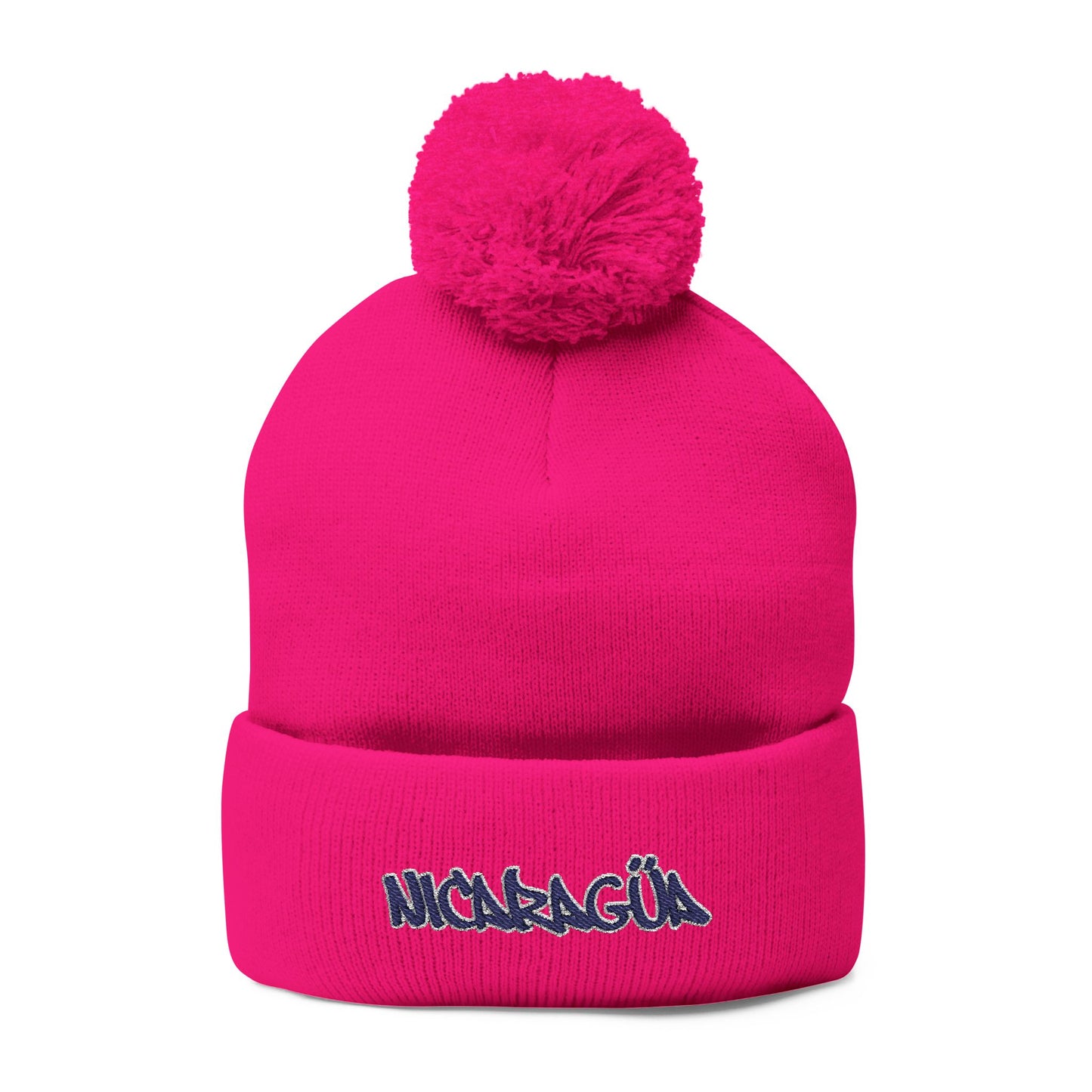 Nicaragua Pom-Pom Knit Beanie Embroidered