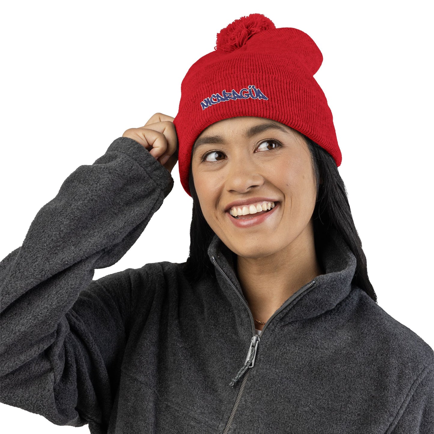 Nicaragua Pom-Pom Knit Beanie Embroidered