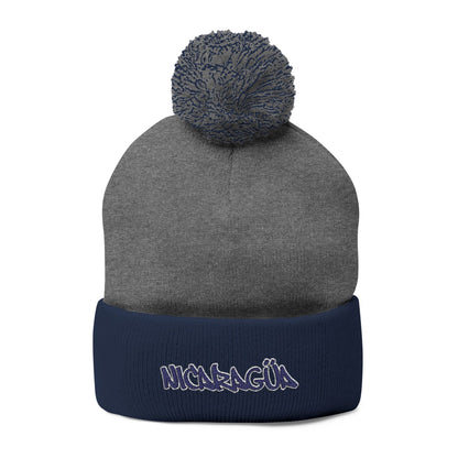 Nicaragua Pom-Pom Knit Beanie Embroidered