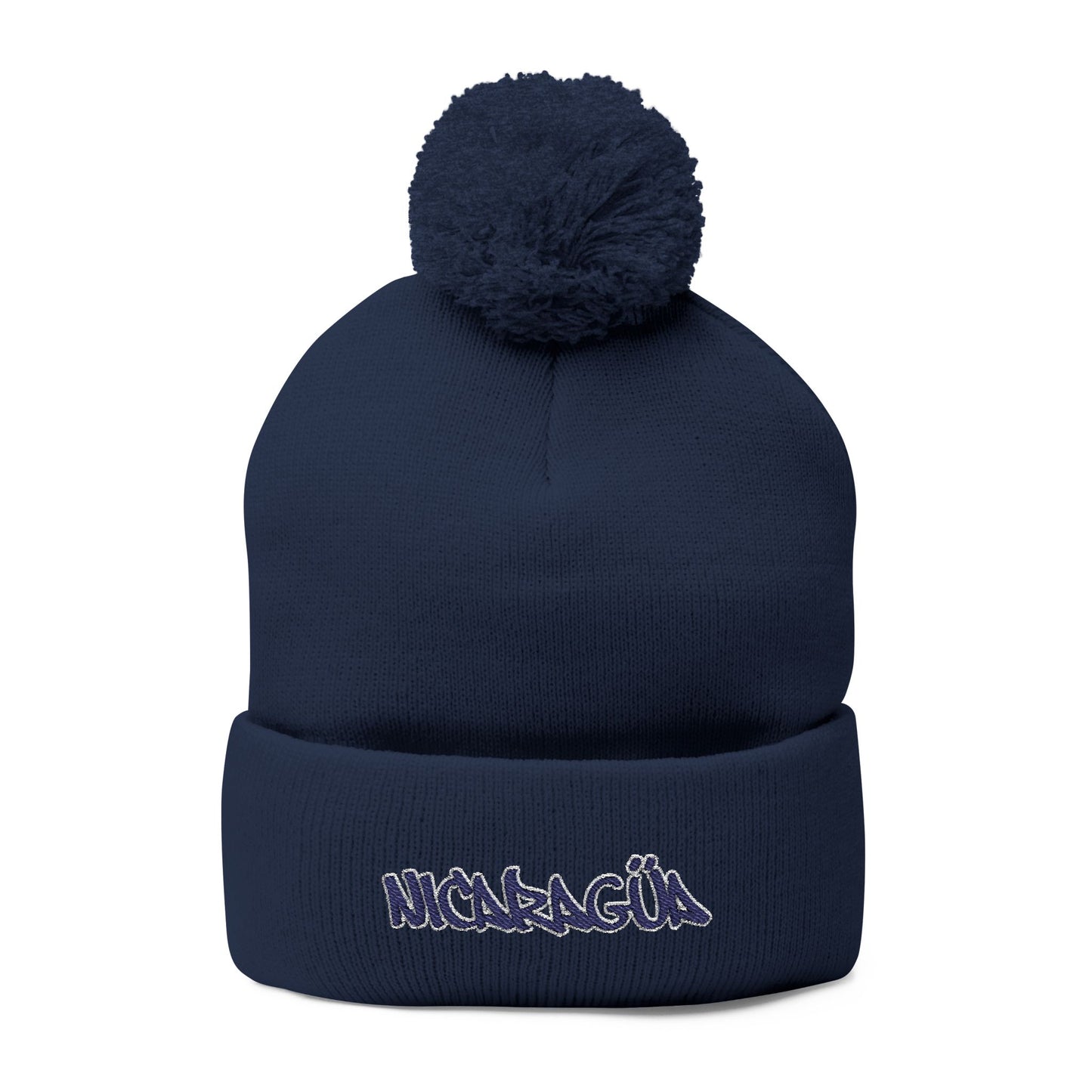 Nicaragua Pom-Pom Knit Beanie Embroidered