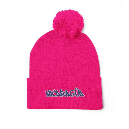 Nicaragua Pom-Pom Knit Beanie Embroidered