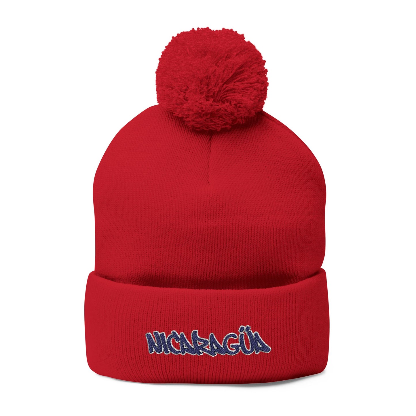 Nicaragua Pom-Pom Knit Beanie Embroidered