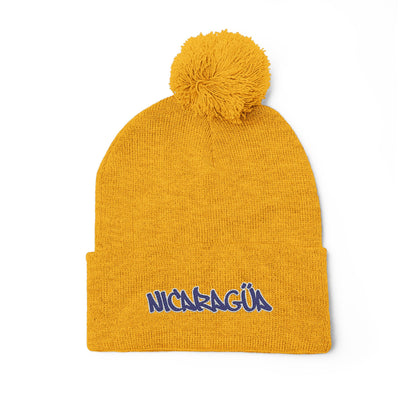 Nicaragua Pom-Pom Knit Beanie Embroidered